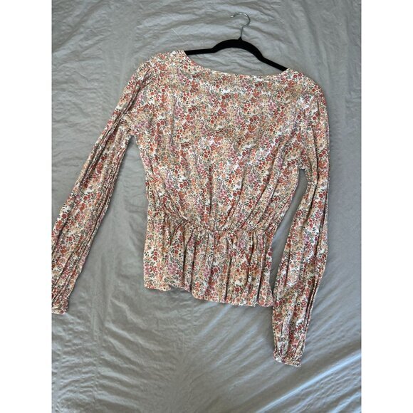 Roolee Womens‎ Pink Blouse XL long sleeve elastic floral pullover round neck - Picture 5 of 6